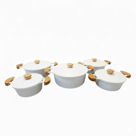 Jogo 5 peças Panelas de Aluminio Fundido Tampa Pesada Gelo Diamante