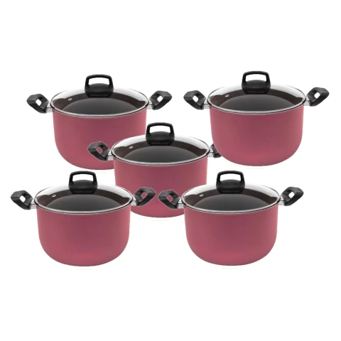 Jogo de caldeirão antiaderente staflon 5 peças cereja premium