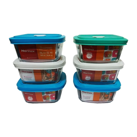Conjunto Marinex marmita 6 Peças De Vidro Com Tampa 500Ml Nadir