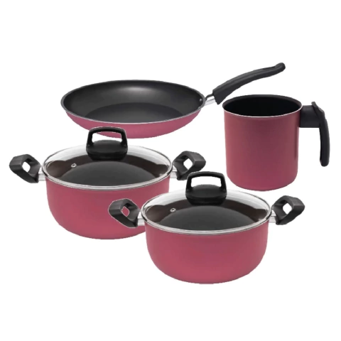 Jogo de panelas antiaderentes starflon 4 peças cereja premium