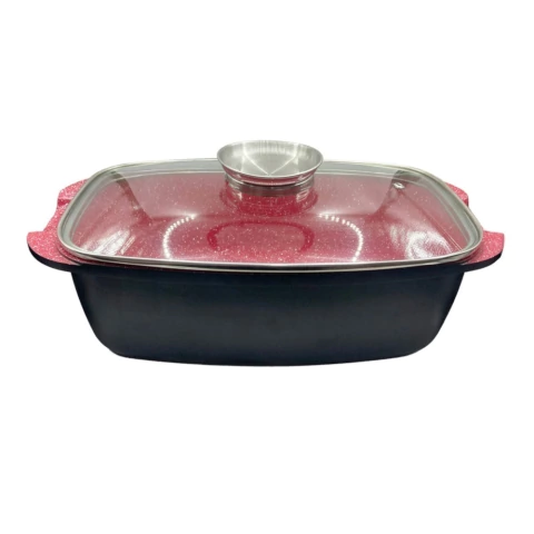 Assadeira de Cerâmica Antiaderente Para Indução Tampa de Vidro 5 Litros