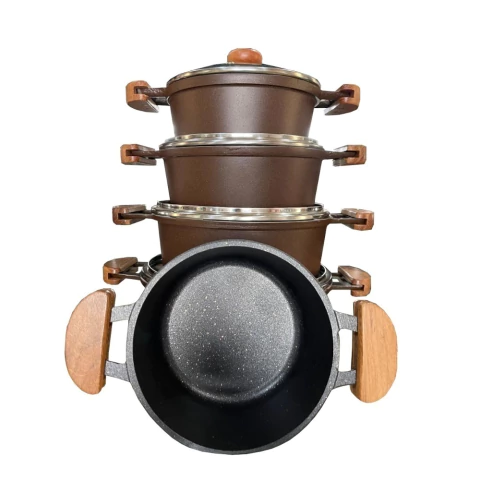 Jogo 5 peças panelas de alumínio fundido antiaderente revestimento granito