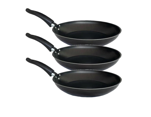 JOGO FRIGIDEIRAS GOURMET 3PCS PRETO - DE ALUMINIO COM REV ANTIADERENTE E POLIESTER
