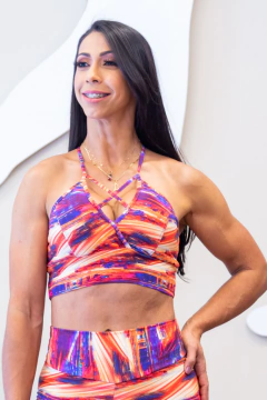 TOP TRANÇADO COM BOJO ESTAMPADO LARANJA