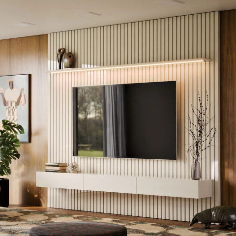 Painel ripado para TV de até 75 polegadas com LED 3 tamanhos disponíveis Off White - comprar online