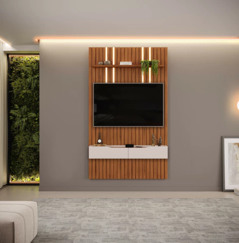 Conjunto painel ripado de 1,43 + bancada com ou sem LED - comprar online