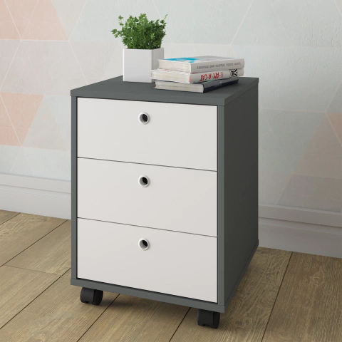 Gaveteiro 03 Gavetas com Rodinhas grafite branco