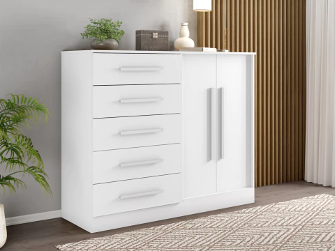 Cômoda de 1,32 com 2 portas e 5 gavetas cor 01