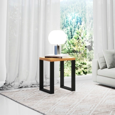 Mesa De Apoio Lateral Estilo Industrial Freijó com Preto Fosco