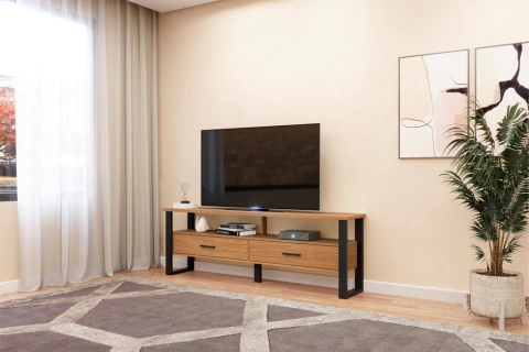 Rack estilo industrial de 180cm com duas gavetas 100% MDF