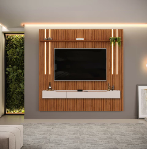 Conjunto painel ripado + bancada para TV de até 85 polegadas com ou sem LED cor 01 - comprar online