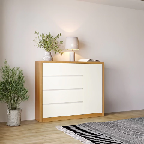 Cômoda de 1,35 com 4 gavetas e uma porta 100% MDF - comprar online