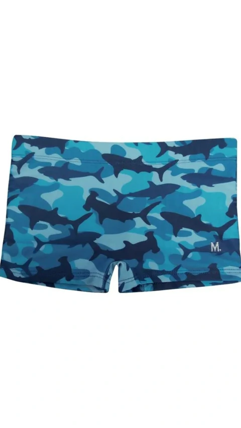 Sunga Infantil Boxer Estampada Tubarao Azul Marinho