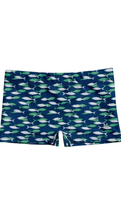 Sunga Infantil Boxer Estampada Peixinhos Azul Marinho