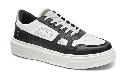 Sapatênis branco preto (couro legítimo)