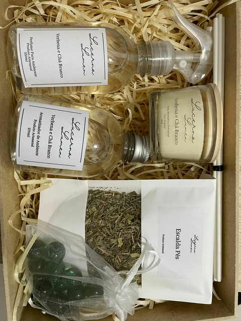 Kit Caixa Mdf Vela 110g + Home Spray 250ml + Difusor 270ml + Escalda Pés