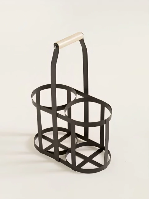 Portabotellas x2 negro c/ manija de madera - comprar online