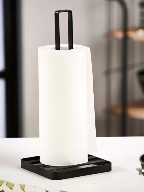 Porta rollo de cocina negro con base cuadrada de metal - comprar online