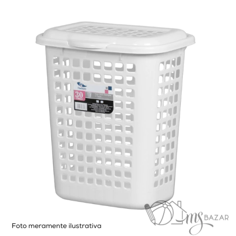 Cesto de Roupas Telado Com Tampa Retangular 30L Branco – Rischioto