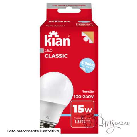 Lâmpada Led Bulbo Branca Fria A 15W Bivolt E-27 6K - Kian