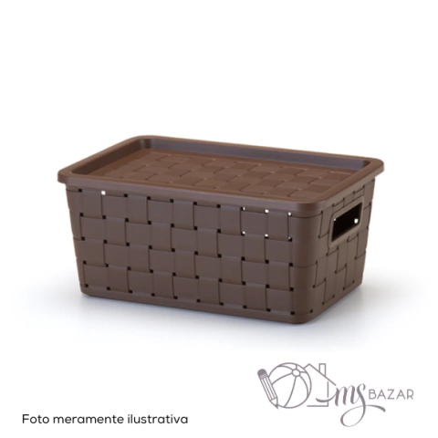 Cesto Prático Rattan 7 Litros Café 32x21x15cm - Plasnorthon