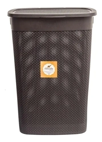 CESTO TELADO RATTAN RETANGULAR COM TAMPA 55L TABACO