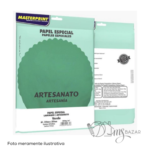 Papel Laminado Verde Artesanato 250g/m² A4 Com 10 Folhas - Masterprint