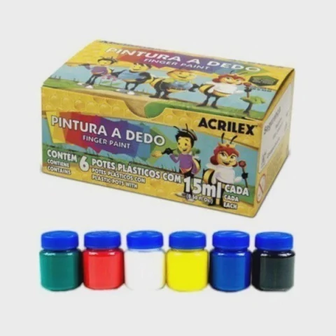 Tinta Para Pintura Com Dedo 15ml 6 Cores - Acrilex