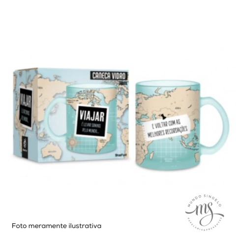 Caneca de Vidro Diamond Tema Viajar Pelo Mundo 300ml - Brasfoot