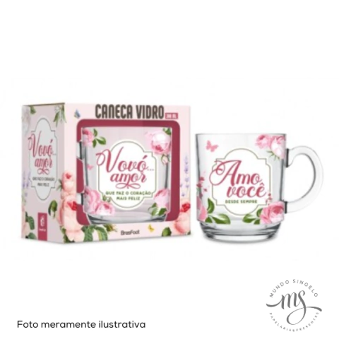 Caneca de Vidro Elegance Vovó Amo Você de 300ml - Brasfoot Presentes