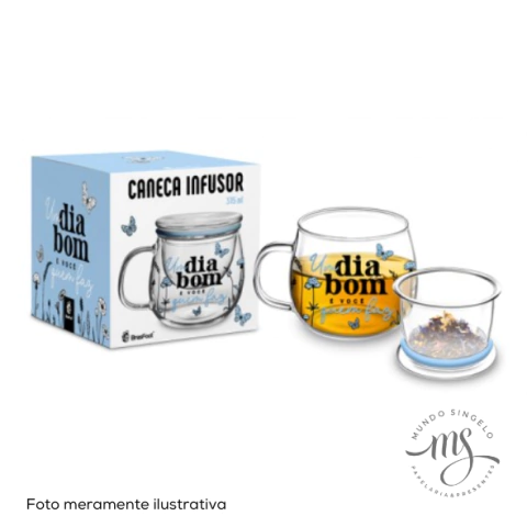 Caneca de Vidro Infusor de 315ml Um Bom Dia - Brasfoot