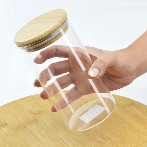 Pote de Vidro Hermético Vidro e Bambu 600ml