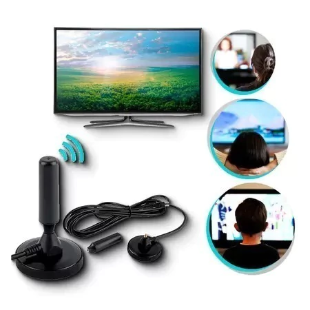 Antena HD TV Digital 3.5DBI de Alta Sensibilidade Interna Externa Com Cabo de 4,3 Metros e Base Imantada - 123 Útil