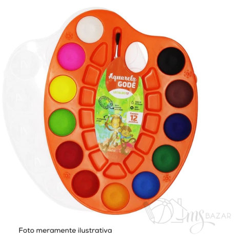 Paleta Aquarela Godê Com 12 Cores + Pincel - Leo e Leo