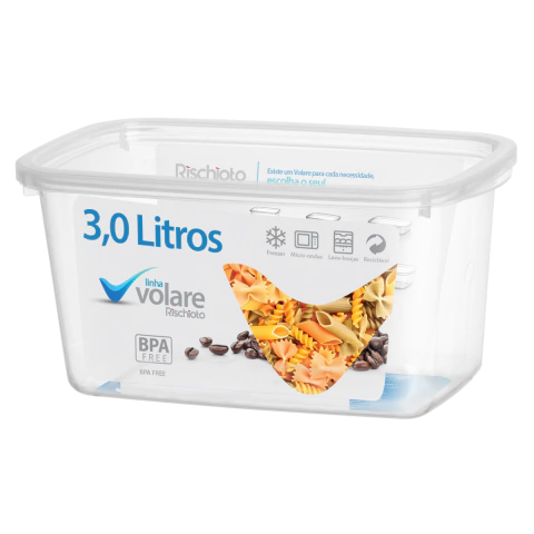 POTE RETANGULAR VOLARE TRANSPARENTE C/ TAMPA 3LTS