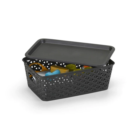 Cesto Rattan Pequeno Preto 3 Litros 24x9x16cm - Plasnorthon