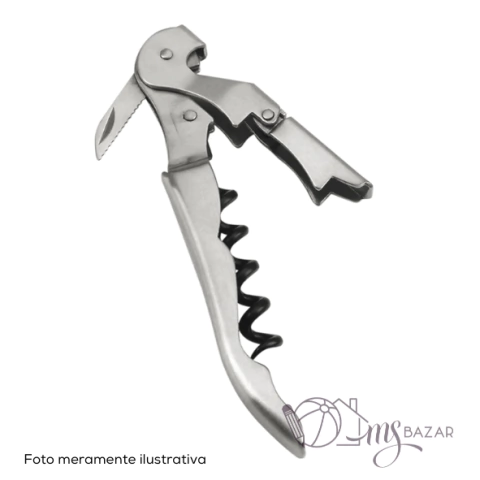 Saca Rolhas Abridor Para Vinho 2 Estágios Aço Inox - Kehome