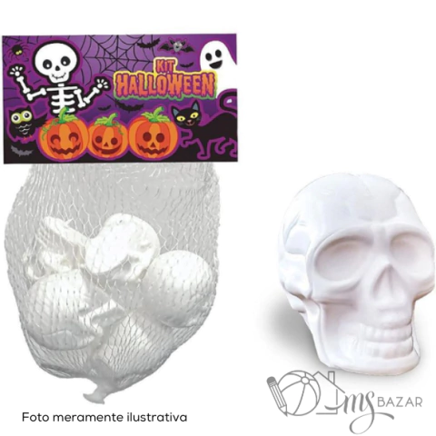 Conjunto de Enfeite Kit Halloween Mini Crânio Branco Com 6 Peças - Brasilflex