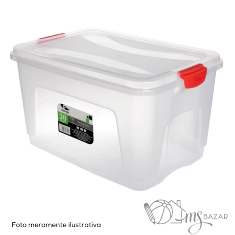 Caixa Organizadora Plástica Alta Transparente Com Tampa 30 Litros - Rischioto