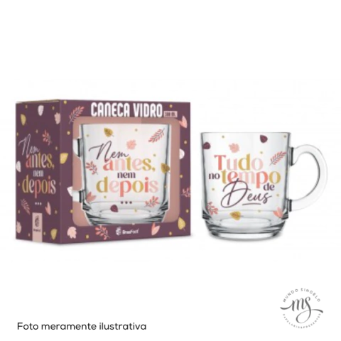 Caneca de Vidro Elegance 300ml Fé 1 Tempo de Deus - Brasfoot