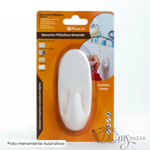 Gancho de Parede Oval Grande Adesivo - Plast.co