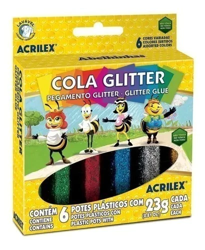 Cola Colorida Com Glitter 6 Cores 23g - Acrilex