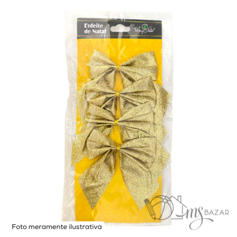 Conjunto de Enfeite Natalino Laço Decorado Com Glitter 4 Peças 09x12cm - Wincy