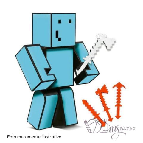 Boneco Minecraft Articulado Problems de 15cm Com 3 Acessórios - Algazarra