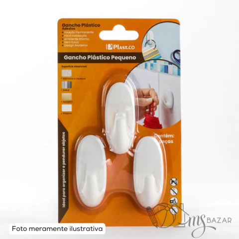 Gancho de Parede Oval Pequeno Adesivo Com 3 - Plast.co