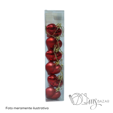 Conjunto de Enfeite Natalino Coração Decorado 6 Peças de 4cm - Wincy