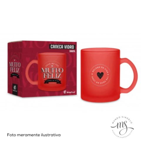Caneca de Vidro Diamond 300ml Tema Você Me Faz Muito Feliz - Brasfoot