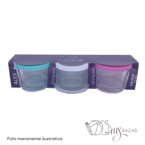 Jogo de Potes de Vidro 220ml Com Tampa e 3 Peças - Em Casa Tem