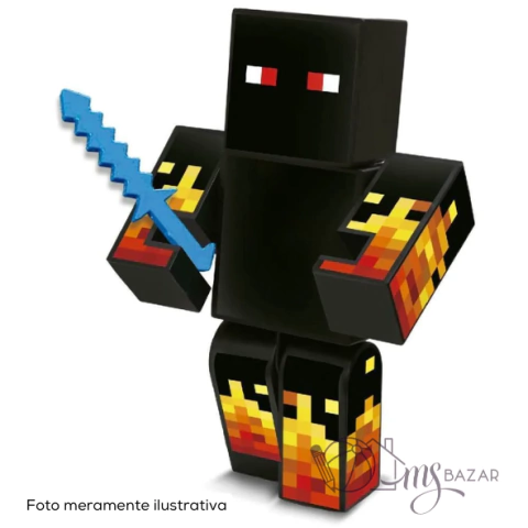 Boneco Minecraft Articulado Athos de 15cm Com 3 Acessórios - Algazarra