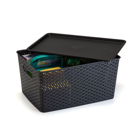 Cesto Rattan Grande Preto 15 Litros 35x18x25cm - Plasnorthon
